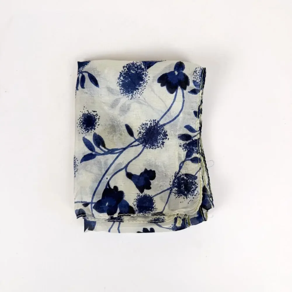 Vintage Silk Rectangular Scarf Cream and Navy